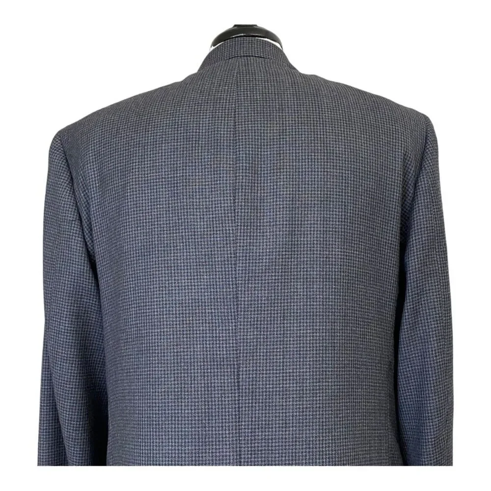 Calvin Klein Suit Jacket Mens 44L Gray Houndstooth Wool Two Button Blazer